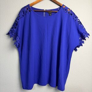 Worthington Woman 1X Royal Blue Lace Sleeve Top Zipper Back Casual Dressy Blouse